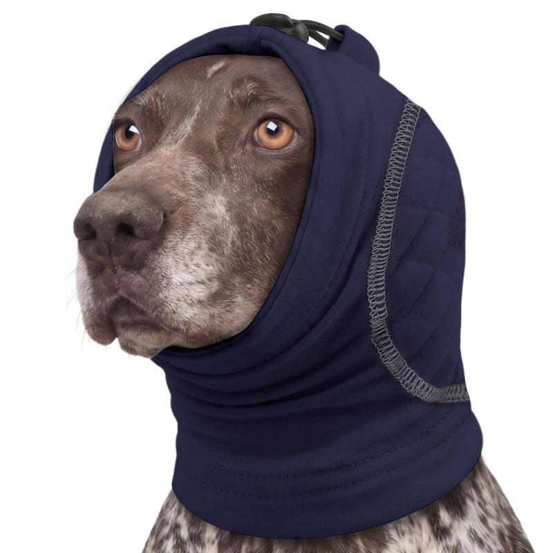 SUNFURA No Shake Ear Wraps for Dogs, Adjustable Dog Head Wrap with SoundProof Pads, Anxiety Relief Dog Ear Cover for Hematoma Wound, Pet Calming Hoodie Ear Muffs Noise Protection, NavyBlue L