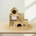 3-Tier Wooden Hamster Hideout, Syrian Hamster House with Ramps & Entrances, for Dwarf Hamsters, Gerbils (Not for Guinea 