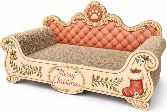 Sofa Shaped Cat Scratching Couch, Christmas Theme Thick Scratching Cardboard, Lounge Bed for Indoor Cat Rest&Play,Cat So