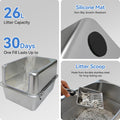 Stainless Steel Litter Box with Metal Lid and Scoop - Enclosed Metal Litter Box for Large Cats, Rust-Resistant, Odor-Con