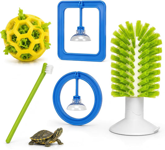 Turtle Brush with Suction Cup, Feeding Rings & Turtle Tank Accessories