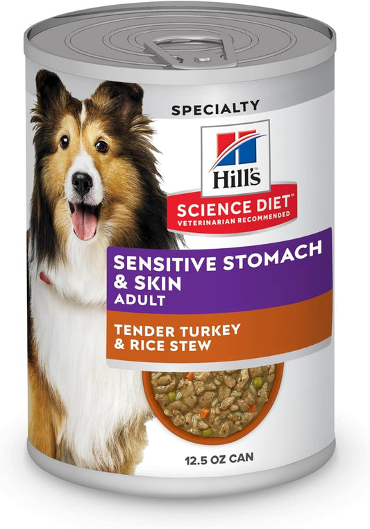 Hill's Science Diet Adult Sensitive Stomach & Skin Wet Dog Food, Turkey & Rice, 12.5 oz. Cans, 12-Pack