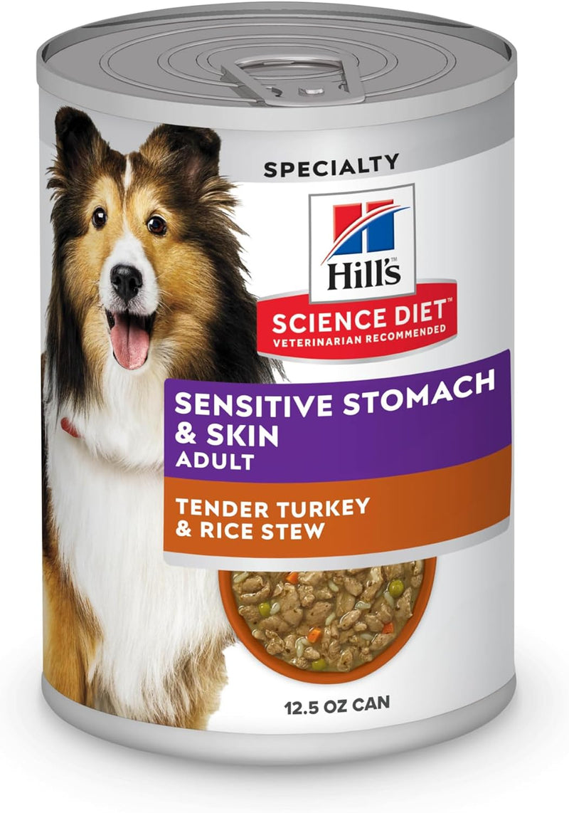 Hill's Science Diet Adult Sensitive Stomach & Skin Wet Dog Food, Turkey & Rice, 12.5 oz. Cans, 12-Pack
