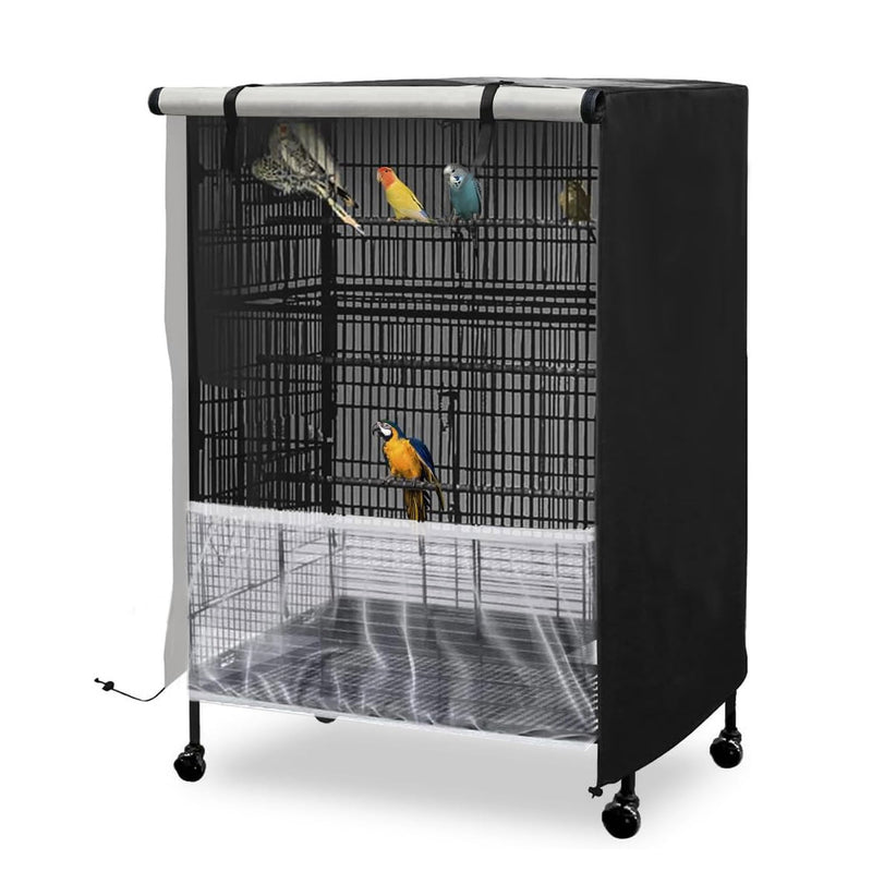 GeerDuo Bird Cage Cover, 600D Universal Parrot Cage Cover for Night, 100% Shading Oxford Cloth with Waterproof PU Coating Layer, Adjustable Soft Airy Nylon Mesh Net