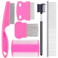 6 Pack Pet Grooming Combs, Stainless Steel Dog and Cat Grooming Combs with Rounded Teeth, Double-Sided Professional Pet Tear Stain Remover for Small, Medium, and Large Pets (Pink)
