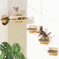 Cat Wall Shelves with 3 Steps, Wooden Cat Wall Furniture up to 15lbs, Floating Stairs for Small/Medium Cats, Kitty Wide Climber Shelf with Cozy Perch for Indoor, Sleeping, Jumping, Playing