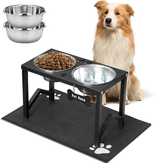 Flodomix Elevated Dog Bowls, Metal Raised Dog Bowl Stand with 2 Thick 58oz Stainless Steel Food Bowls & Non-Slip Mat - 11.8" Tall for Medium/Large Breeds