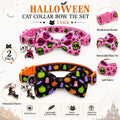 2 Pack Halloween Cat Collars with Bow Ties, Hot Pink Skull & Pumpkin Ghost Breakaway Kitten Collars with Bells and Charm