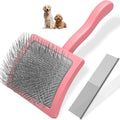 2PCS Slicker Brush for Dogs & Pet Comb,Professional Dog Grooming Brush (Goldendoodles,Poodles,Labradoodles) with Extra Long Pins to Effectively Remove Tangles, Knots and Mats (Light Pink, Large)