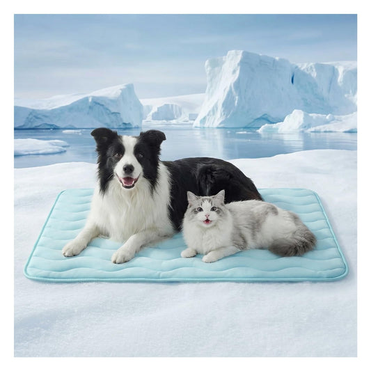 Dog Cooling Mat for Extra Large Dogs, 48"x30" Breathable Self Cooling Crate Mat for Dogs & Cats, QMAX>0.5 Portable Washable Pet Cooling Mat for Dog Bed, Thickened Cool Fiber Indoor/Outdoor Summer,Blue