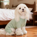 Paiaite Green Striped Dog Pajamas: 4-Legged Cotton Stretchable Jumpsuit Pjs - Lightweight Cozy Puppy Onesie Clothes, Comfortable Pet Sleepwear for Hair Shedding Coverage XS