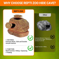 REPTI ZOO Gecko Hide Cave, 2 in 1 Snake Reptile Hideout for Hide & Rest & Breed & Feeding, Reptile & Amphibian Habitat D