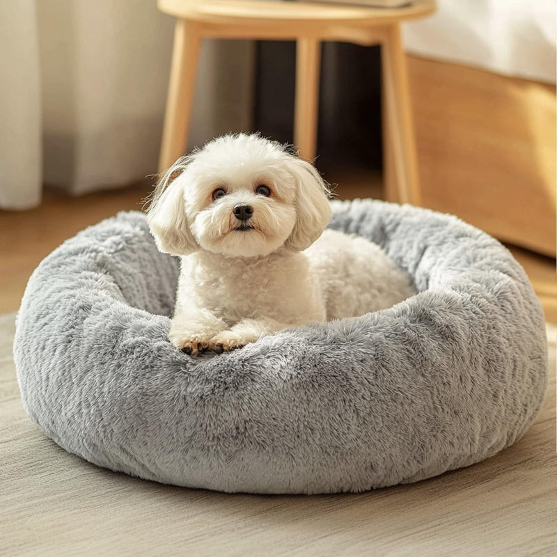 JOLLYVOGUE Small Dog Bed, Calming Soft Anti-Anxiety Donut Cat Bed, Washable Round Fluffy Cushion for Small and Medium Pets (20