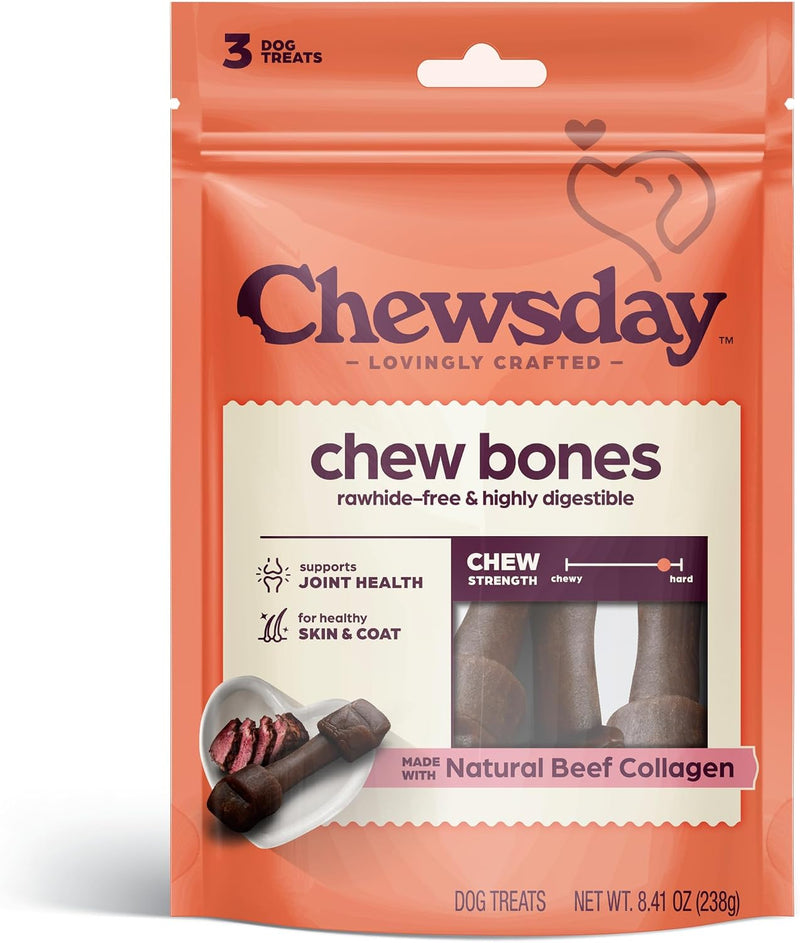 Chewsday, Dog Treats, Rawhide Free Chew Bones, 3 Count, Real Ingredients