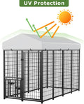 ROOMTEC Heavy Duty Outdoor Dog Kennel with Rotating Bowls, 8 x 4 x 5.6-ft