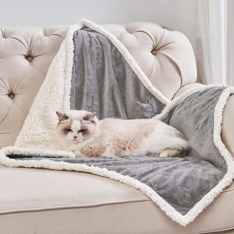 Qeils Pet Blankets for Cats - Waterproof Cat Blanket Washable - Sherpa Fleece Puppy Blanket, Soft Plush Reversible Throw Protector for Bed Couch Car Sofa, 25