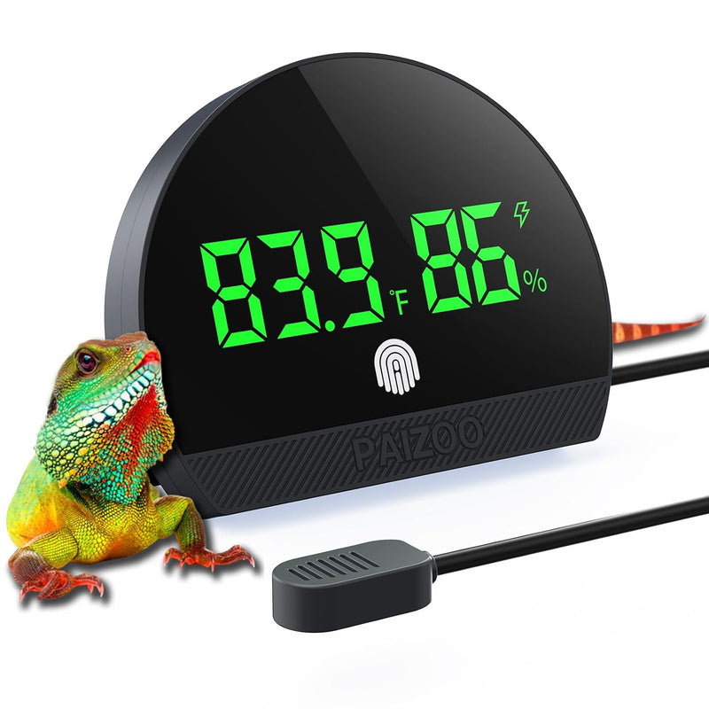 PAIZOO LED Rechargeable Reptile Thermometer Hygrometer, Always-on Display