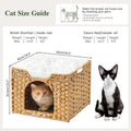 SETVSON Cat Beds Indoor Kitten House, Handwoven Rattan Cat Cave Pet Cube, Large Cat Houses, One Bed Mat, Foldable, Hideaway, 16.5x16.5x13.2 Inches, 2 S-Shaped Hooks in Living Room Bedroom Natural
