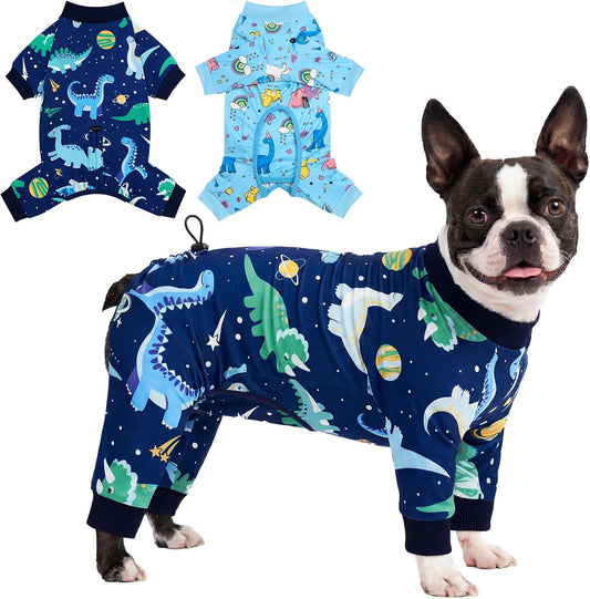 XPUDAC 2 Pack Dog Surgery Recovery Suit, Dog Onesie for Surgery Male Female with Adjustable Drawstring, Long Sleeve Surg