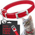 Soft Leather Cat Collar with Safety Elastic Strap