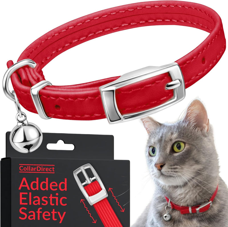 Soft Leather Cat Collar with Safety Elastic Strap