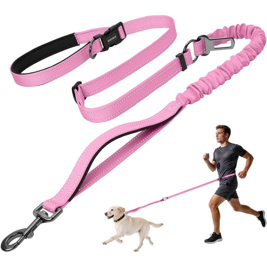 Hands Free Dog Leash by Kazazoo, Adjustable 5.8-8.5FT Waist & Crossbody Leash with Quick Off Buckle, Reflective Stitches for Walking, Jogging,Medium to Large Dogs & Puppies M Size Pink