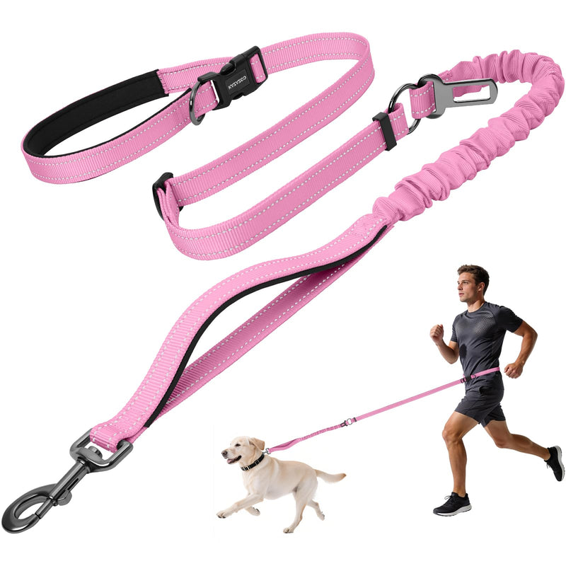 Hands Free Dog Leash by Kazazoo, Adjustable 5.8-8.5FT Waist & Crossbody Leash with Quick Off Buckle, Reflective Stitches for Walking, Jogging,Medium to Large Dogs & Puppies M Size Pink