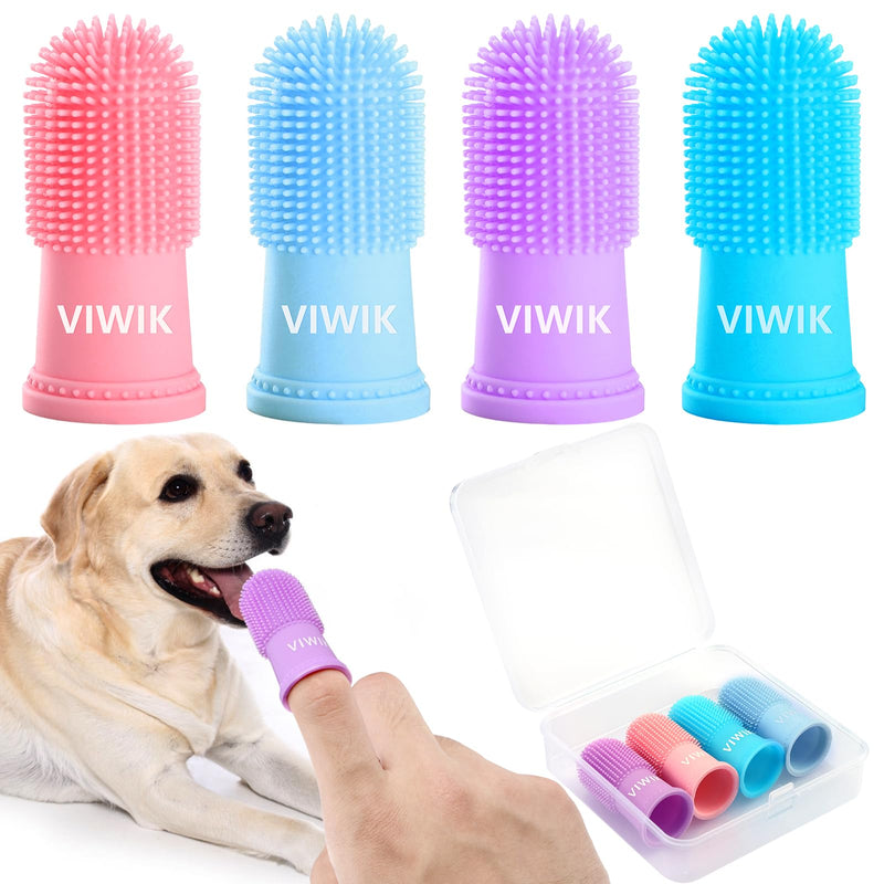 VIWIK 4Pack Dog Toothbrush Kit - Cat Finger Toothbrush for Medium to Large Dogs & Puppies, Dental Care & Teeth Cleaning