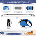 26Ft Retractable Dog Leash - for Dog Up to 110lbs, Tangle Free Walking Leash with Chew Proof Cable | LED Light | Dispens
