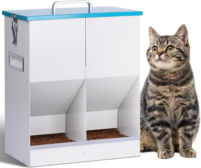 Automatic Cat Feeder for 2 Cat, 42cups/10L Automatic Pet Feeder for Dogs and Cats, Multiple Cats Feeder Outdoor Large Ca