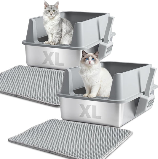 XL Stainless Steel Litter Box with Lid, Extra Large Cat Litter Box
