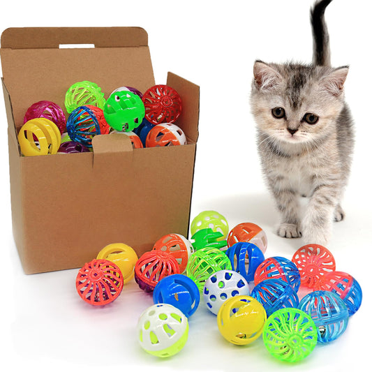OODOSI Cat Jingle Balls Toys, 24 Pcs Bell Balls Cat Toys, Lightweight, Interactive, Assorted Colors Ball Toy for Kitten Training and Play