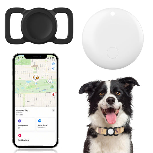 Pet Tracker Compatible with Apple Find My (iOS ONLY), No Monthly Fee Dog Tracker with Silicone Case, Waterproof Smart GPS Tracker for Dogs Cats, White