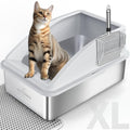 Stainless Steel Litter Box | XL Enclosed Cat Litter Boxes with Lid for Big Cats | High Sided, Anti-Urine Leakage | Non-Stick Bottom & Includes Litter Mat & Metal Scoop