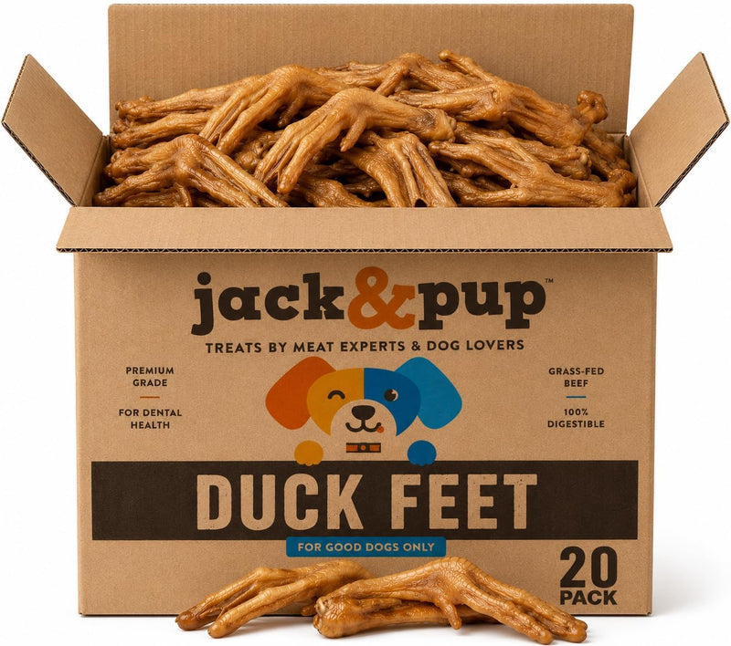 Jack&Pup Duck Feet for Dogs, Dehydrated Duck Feet Dog Treats, 20 ct