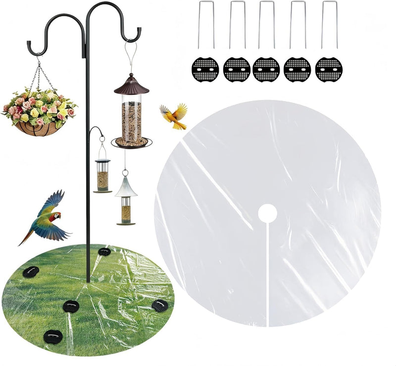 Bird Seed Catcher for Pole & Ground - Clear PE Outdoor Mat for Under Bird Feeder, Waterproof Bird Feeder Seed Catcher Tr