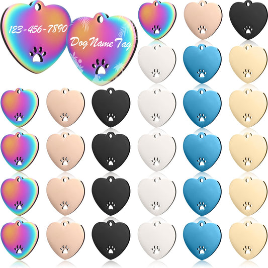 Hicarer 30 Pcs Stainless Steel Blank Pet ID Tags Personalized Dog Name Tag with Hollow Design Engraved on Both Sides Dog Cat Collar Name Accessories Regular Size DIY (Heart Shape)