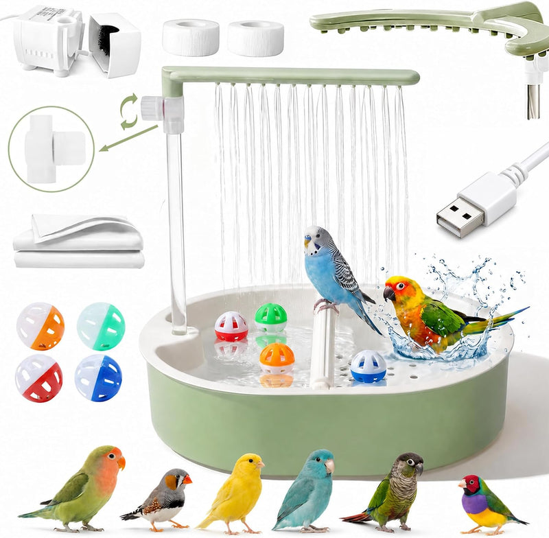 Bird Automatic Bath Shower,Large Bird Shower Fountain with Running Water