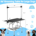 Lyromix 46''Large Dog Grooming Table, Adjustable Cat Drying Desktop with Arms, Nooses, Mesh Tray, Foldable Pet Station a