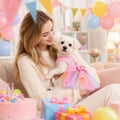 Blzedim Dog Birthday Outfit for Small Dogs Girl Sparkly Rainbow Dog Birthday Dress Tulle with Big Bowknot Puppy Clothes Pink Fireworks Little Princess Pet Dress (L)