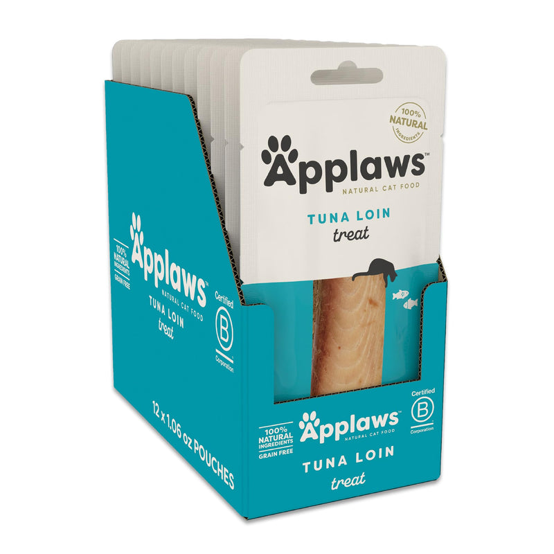 Applaws Natural Cat Treats, Grain-Free, High-Protein Whole Tuna Loins, Single-Ingredient Healthy Snack for Cats (12 x 1.06 oz Loins)