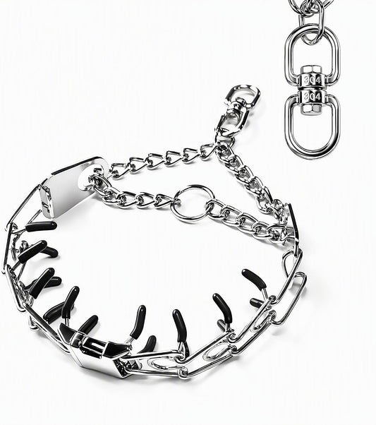 Adjustable Stainless Steel No Pull Dog Collar with Quick-Release Buckle,Tangle-Free 360° Swivel Prong Collar for Small, Medium and Large Dogs (M-L)