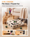 Cat Toys for Indoor Cats - Cat Nail File Box with Interactive Cat Toys, 2026 Upgraded Cat Puzzle Feeder Scratch Puzzle T
