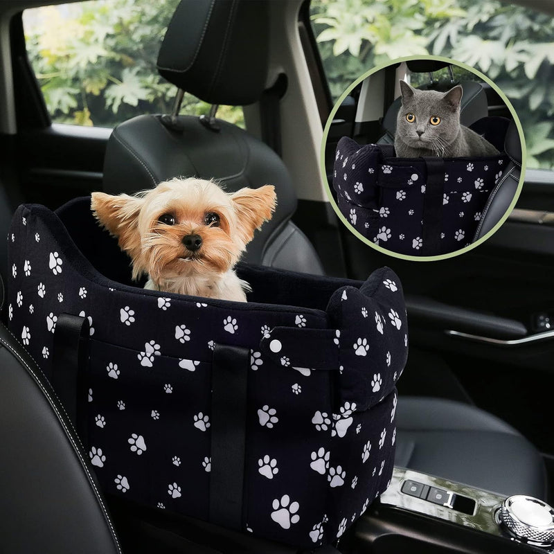 Center Console Dog Car Seat Safe Travel for Small Dogs Under 15 lbs Detachable Washable Pet Carrier with Storage Pockets