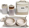 Cleverpup Ultimate Dog Travel Bundle Large 7-piece Bistro Box & Porter Dog Gear Backpack in Sand