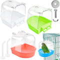 Supkiir 4Pcs Clear Bird Bath for Cage, Parakeet Bath Cage Accessories with Water Injectors, Hanging Bird Bath Box Parrot
