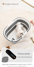 Collapsible Pet Bath Tub with Drain Plug, 23.6" L x 15.7" W Foldable Dog Cat Bathtub with Water Temperature Sticker, Por