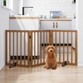 Mino Kesper Freestanding Pet Gate Foldable Dog Gate (55 inches Wide) Walnut Bamboo Dog Gates for Stairs Doorways House (2 Support Feet Included)