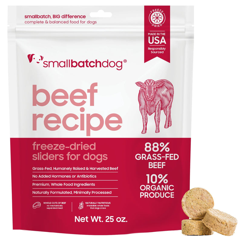 Smallbatch Pets Freeze Dried Raw Dog Food, Beef Recipe, 25 oz, Organic High Protein Dog Food, Grain Free, Made in the USA, Humanely Raised Grass-Fed Beef, Single Protein, Picky Eaters, Hydrate & Serve