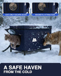Weatherproof Heated Cat House for Cats, Blue, 14.75"x26.55"x20.5"